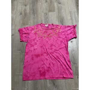 Vintage 1990s T Shirt Pink Studded One Size Women Retro Y2K Bling